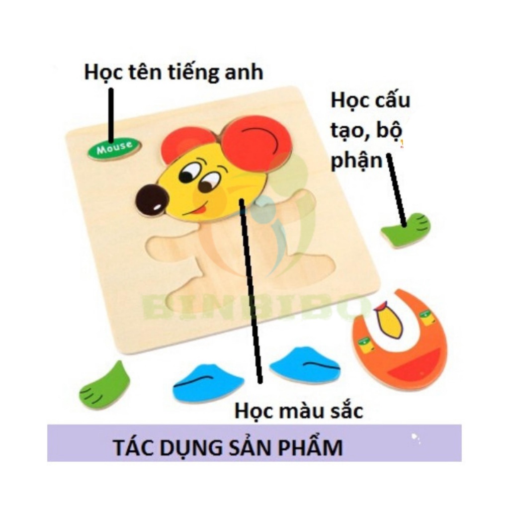 Tranh ghép hình gỗ 3D nhiều mẫu cho bé hình con vật đáng yêu