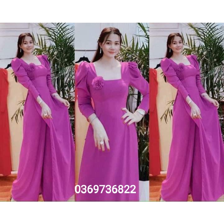 Áo Dài Lụa Mỹ Cổ Vuông Trơn Tay Bồng-Xưởng May Áo Dài | Shopee Việt Nam