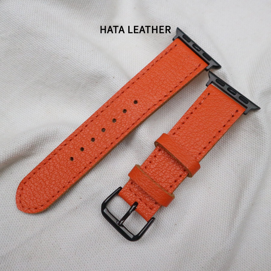 Dây đồng hồ applea watch, dây đeo apple watch da bê alran màu cam size 38mm,40mm,42mm,44mm