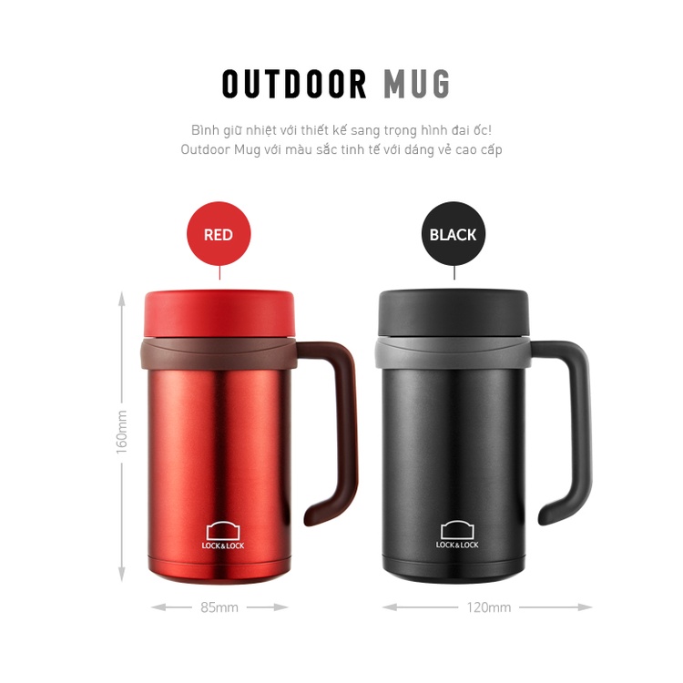 Ca giữ nhiệt LocknLock 500ml New Basic Table LHC4026 2 màu , có tay cầm, miệng ly rộng - K-MALL