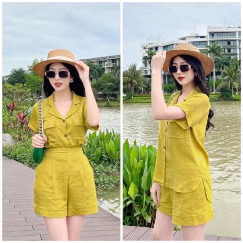 Đồ Bộ Nữ Bigsize Sét Bộ Đùi Đũi Áo Sơ Mi 2 Túi Sang Chảnh, Chất Vải Đũi Loại 1 Mềm Mát. 40-70 kg