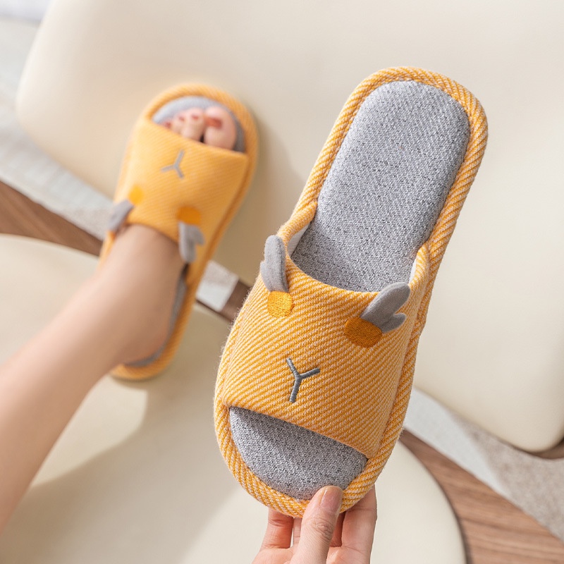 Slippers dép bông đi trong nhà/ Dép Đi Trong Nhà Vải Lanh Chống Trượt Thiết Kế Dễ Thương Cho Cặp Đôi/dép đi trong nhà mùa đông