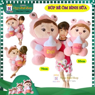 [HÀNG ĐỘC] GẤU BÔNG BÚP BÊ EM BÉ ÔM BÌNH SỮA SIÊU TO ÔM NGỦ - BÉ ẾCH ÔM BÌNH SỮA