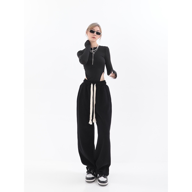 Quần ống rộng nam nữ Unisex cạp chun có dây rút điều chỉnh eo vải co dãn  mặc 4 mùa style ulzzang.