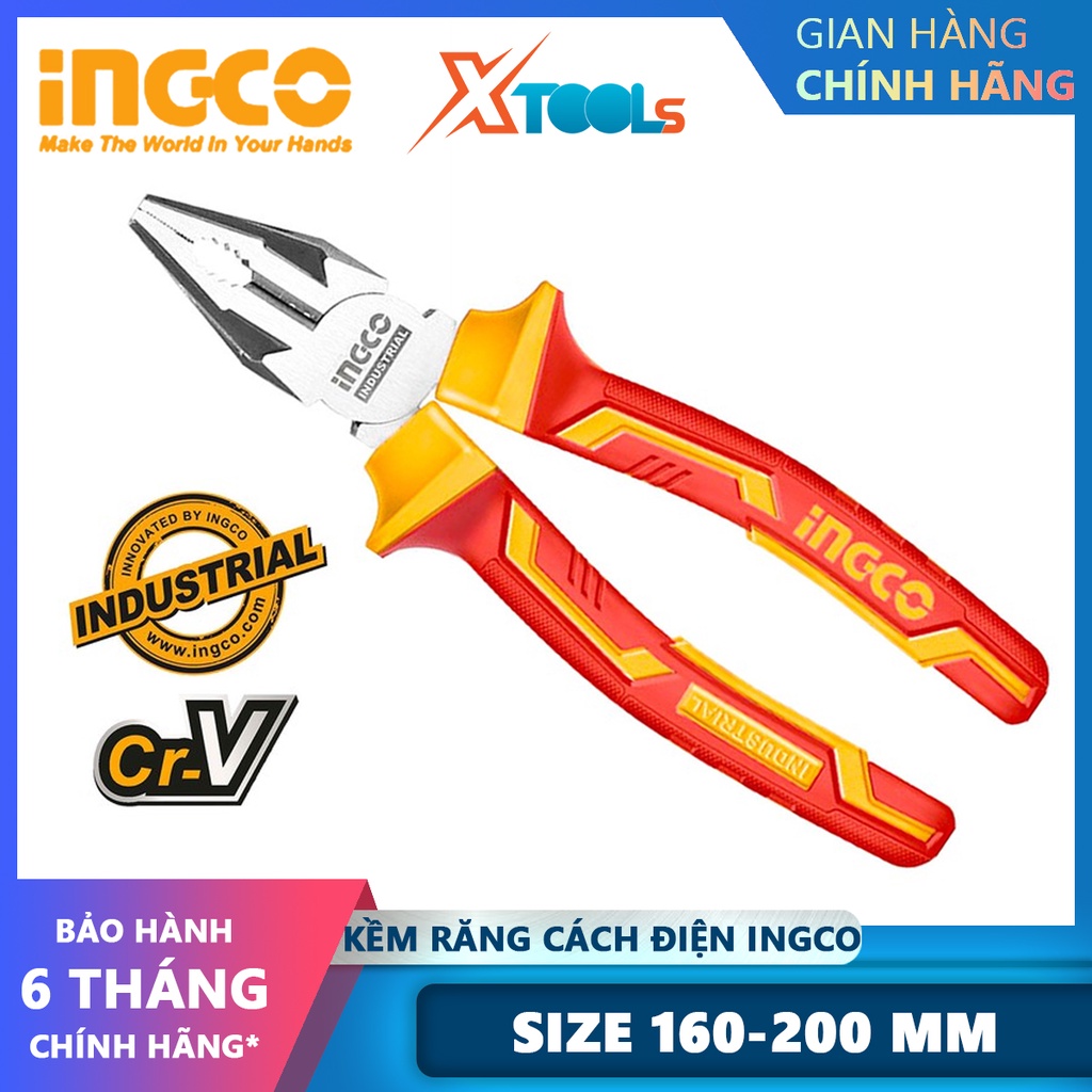 Kềm răng cách điện INGCO | Kìm bấm công nghiệp Kích thước: 6-8