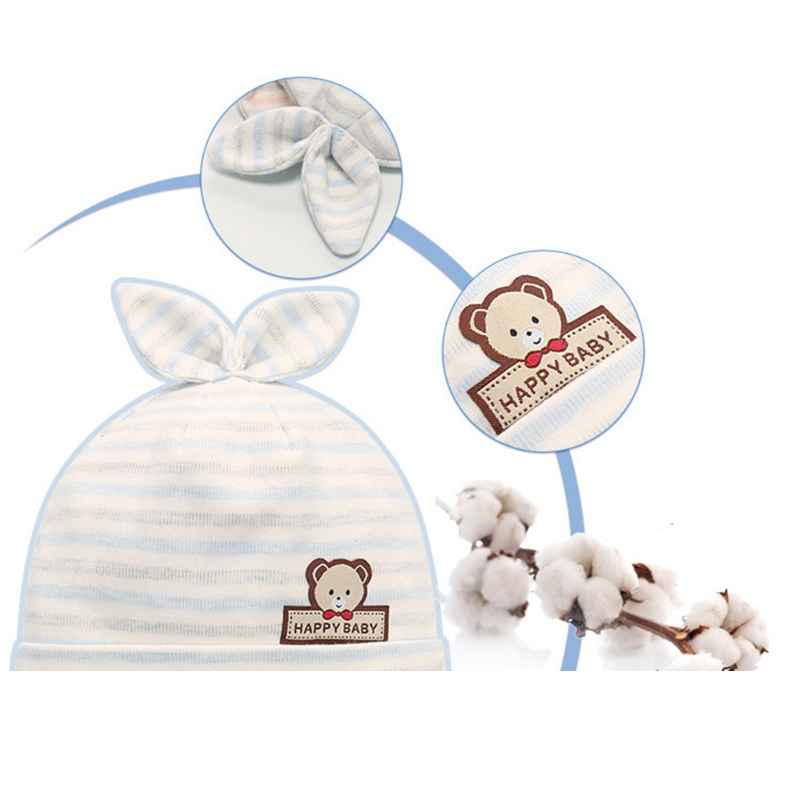 0-6 Months Baby Cute Ears Hat Soft Cotton Beanie Cap Headwear Infant Solid Color