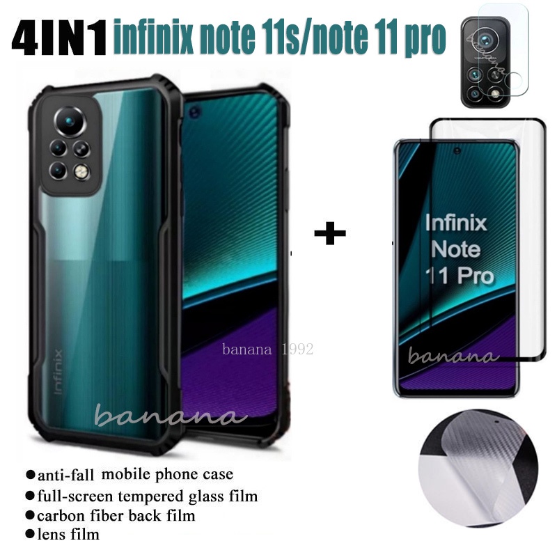 (4IN1) Infinix note 11s / NOTE 11 PRO hot 11S smart 6 8 Vỏ điện thoại chống sốc + màng kính cường lực + màng mặt sau bằng sợi carbon + màng ống kính