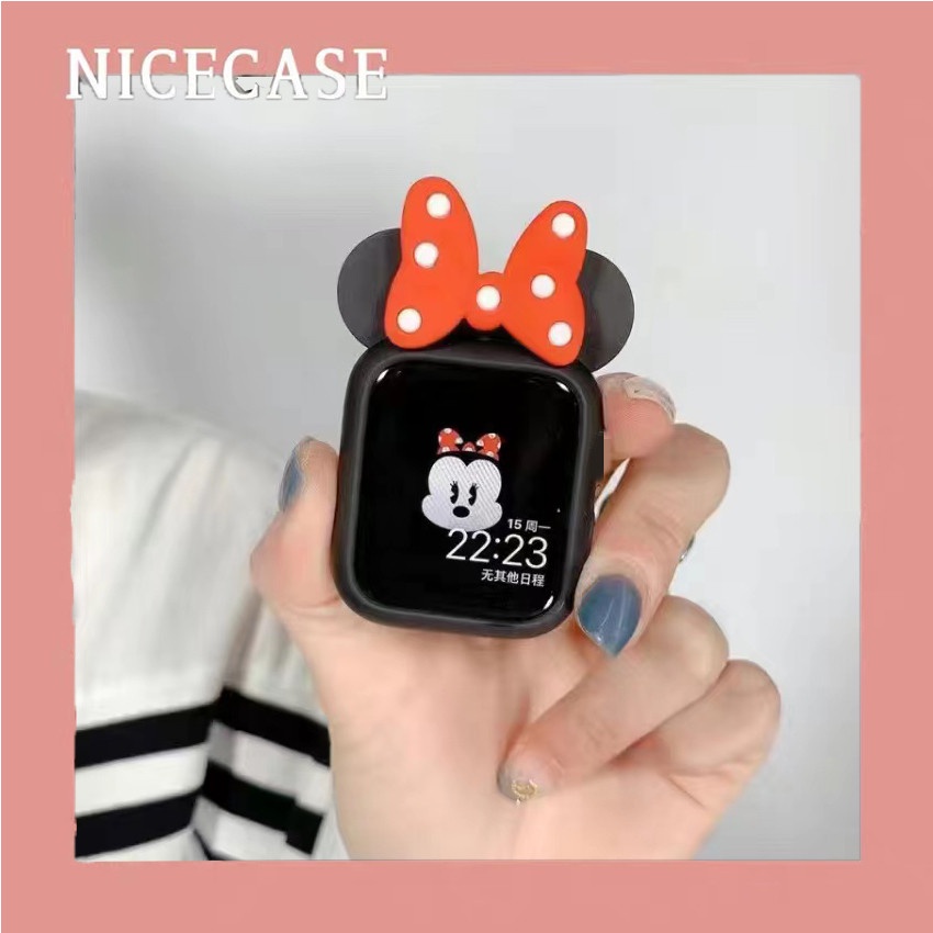 Hoạt Hình Ốp Bảo Vệ Bằng Silicon Mềm Hình minnie Cho Apple Watch Se 7 6 5 4 3 2 1 41mm 45mm 44mm 40mm 38mm 42mm