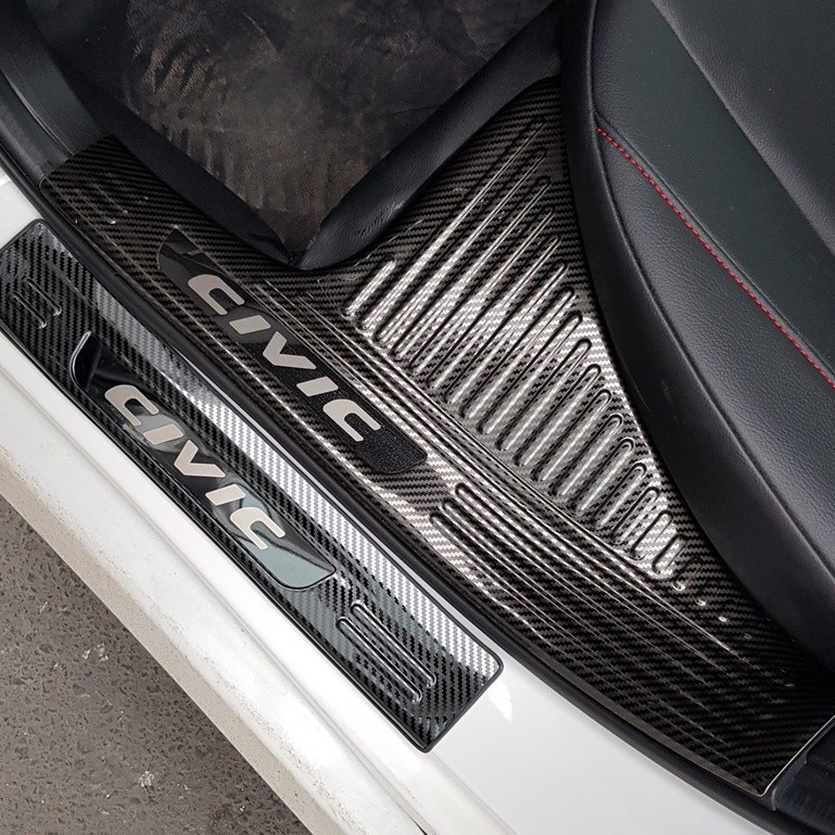 Bộ ốp bậc cửa, nẹp bước chân trong, ngoài xe Honda Civic 2016-2021 carbon cao cấp