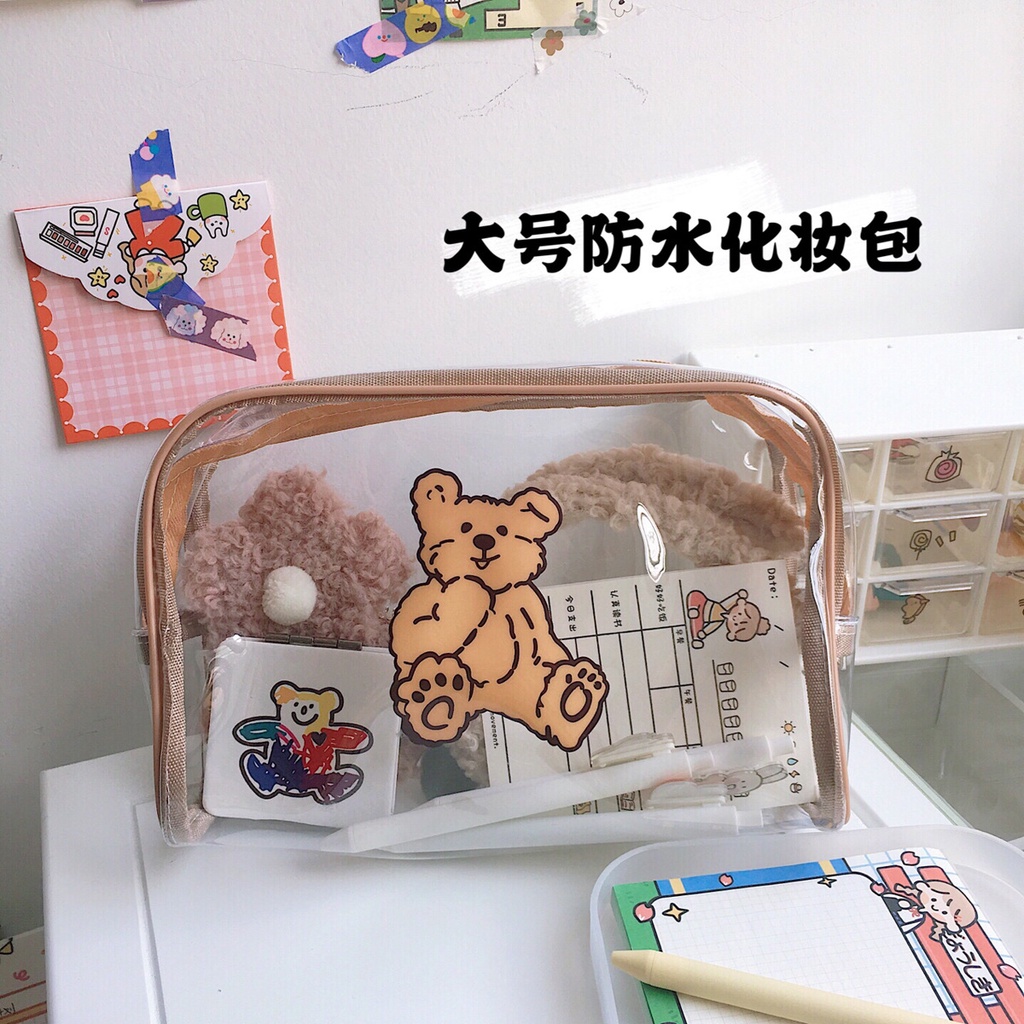 (Thaosi8420) Hộp đựng bút, túi đựng bút khóe kéo viền nâu gấu nâu dễ thương KT 23.7*15