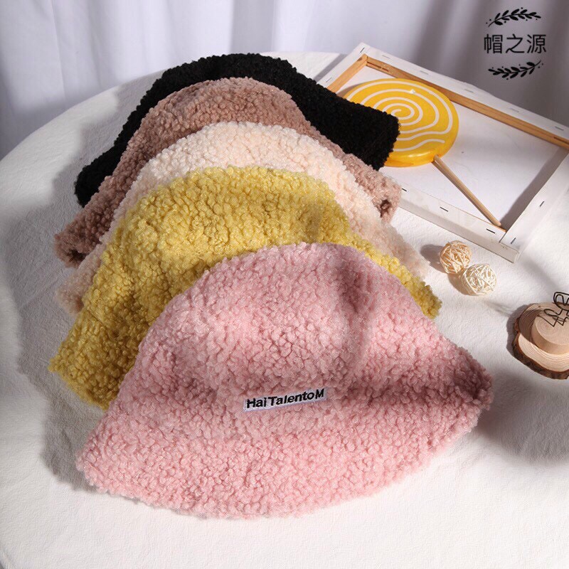 Mũ lông cừu bucket retro phong cách hàn quốc mũ lông cừu nữ mềm giữ ấm thu đông ulzzang