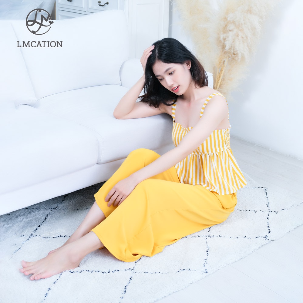 Đồ Bộ Mặc Nhà LMcation - Áo dây Clara màu sọc vàng & Quần váy dài Mila màu vàng