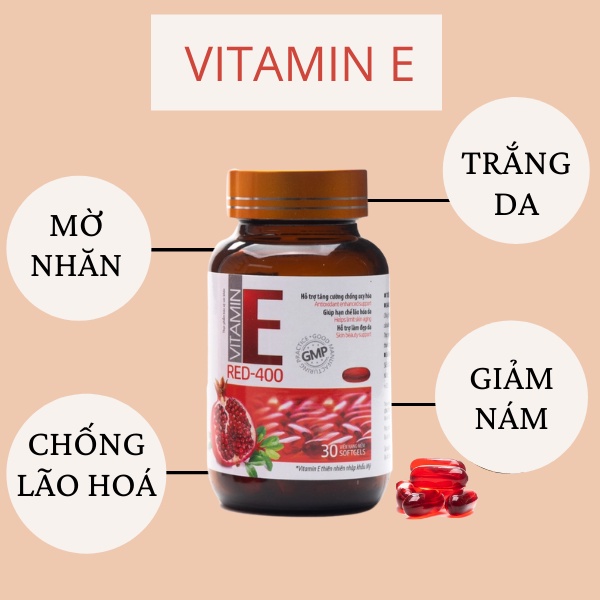 Vitamin e đỏ 400 viên uống đẹp da giảm nám mờ nhăn chống lão hoá