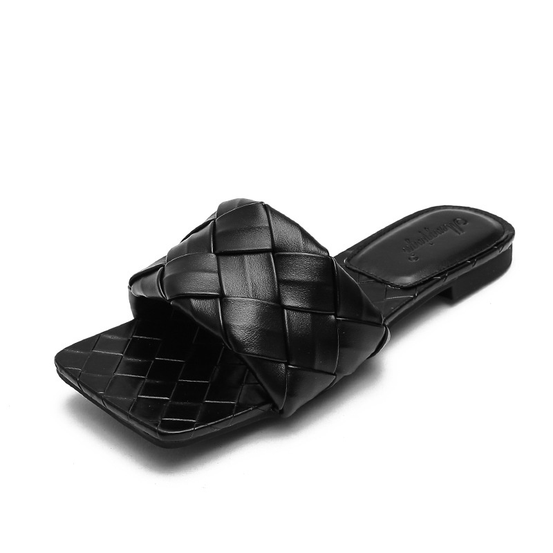 Size Lớn 33-43 Dép Nữ Mặc Ngoài Ngón Chân Vuông Lớn Dệt Lật Dép Đế Bằng Size Lớn Giày Lười Mùa Hè Chống Trơn Trượt Nữ
