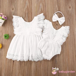 Bộ áo liền quần/đầm phối ren hoa màu trắng thời trang mùa hè cho bé gái