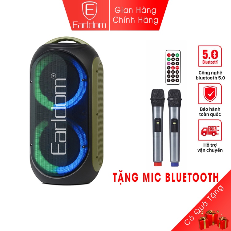 Loa Bluetooth karaoke Earldom LK01 âm thanh sống động tặng kèm 2 mic không dây