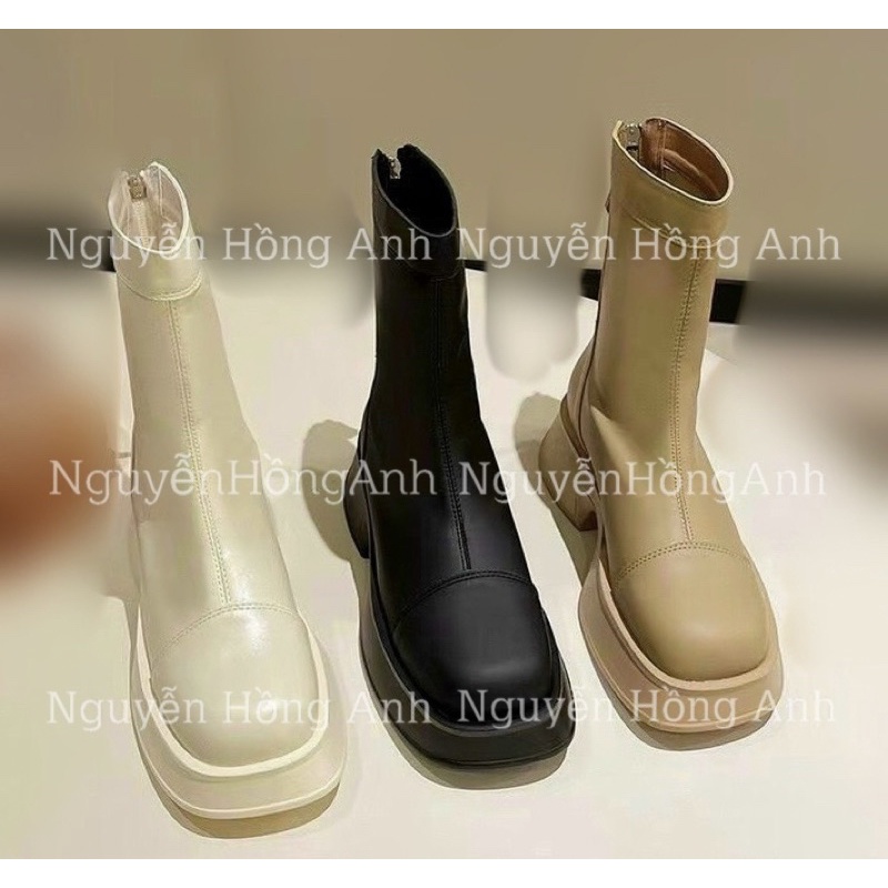 Bốt da dáng ngắn (boot cao cổ) đế vát khoá sau cao 5p (FULL HỘP) cho nữ ...