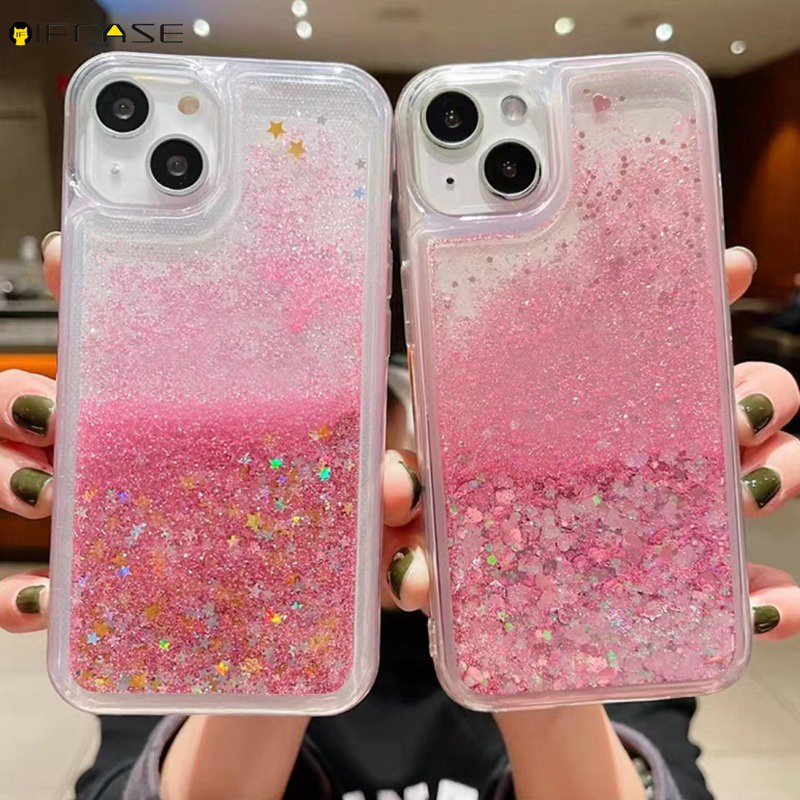 Ốp Điện Thoại Mềm Trong Suốt Chống Sốc Phối Kim Tuyến Nước Cho iPhone 14 Plus 13 12 Pro Max Mini