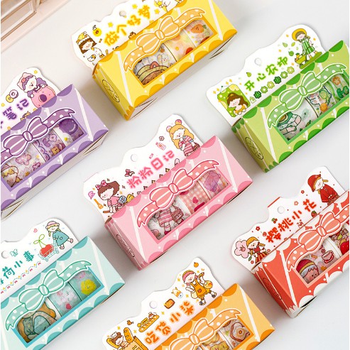 Hộp Washi Tape 5 Cuộn Băng Keo Sticker Giấy Trang Trí Sổ Lưu Niệm ...