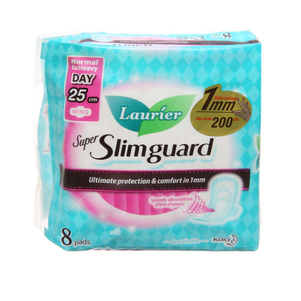 BĂNG VỆ SINH LAURIER SUPER SLIMGUARD DAY 25CM Mỏng CÓ CÁNH GÓI 8 MIẾNG ...