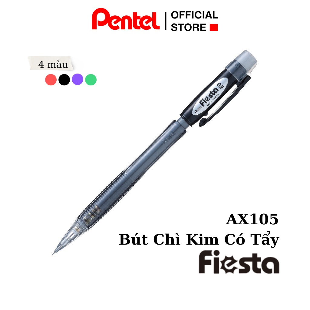 Ảnh Bút Chì Kim Ngòi 0.5mm Pentel Fiesta AX105 Nét Êm Ít Gãy Thiết Kế Thân Trong Trang Bị Đầu Tẩy 2