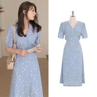 Đầm maxi chiffon Tay Ngắn In Họa Tiết Hoa Phong Cách Hàn Quốc Thời Trang Mùa Hè Cho Nữ