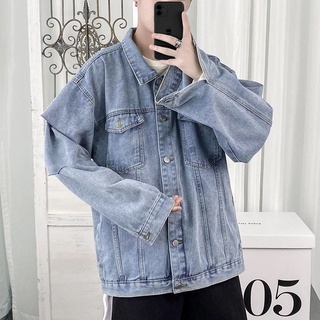 Áo Khoác Jeans Nam Nữ Denim Jacket hàn quốc trơn rách tay màu xanh
