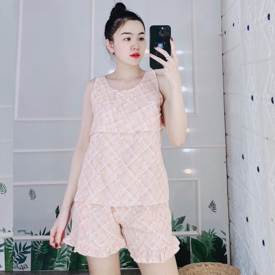 Đồ ngủ nữ lụa hai dây pijama pyjama lụa 100D bộ ngủ mặc nhà 2 dây sexy quần đùi cute dễ thương cao cấp  ESHOP PM02