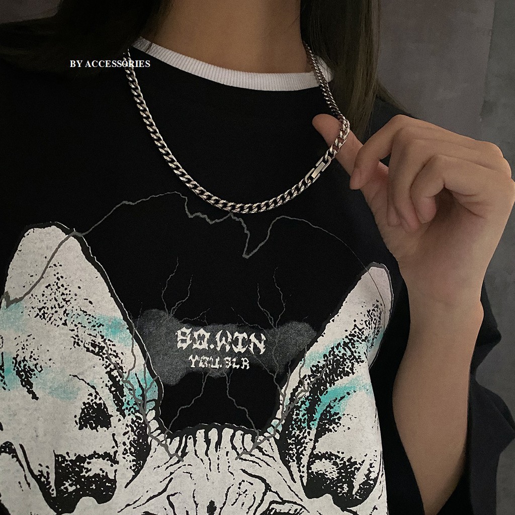 Dây chuyền nam titan unisex xích xoắn vát cạnh 6mm khóa hộp nhỏ không gỉ