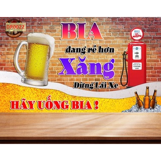 Tranh dán tường quán nhậu quán bia ăn uống vui nhộn 3D