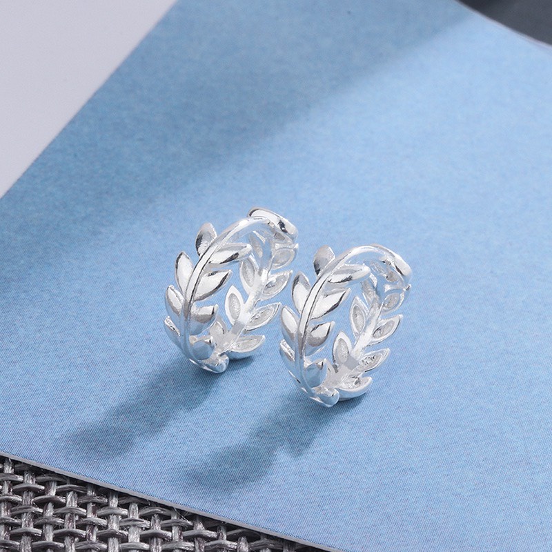 Ảnh Khuyên tai bạc 925 lá oliu trơn xinh xắn trẻ trung Dế Bạc – K5587-3 3