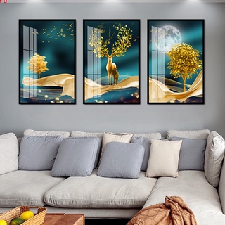 Tranh Tráng Gương Laminate - Treo Tường Hươu Vàng Tài Lộc - Tranh Phong Thủy