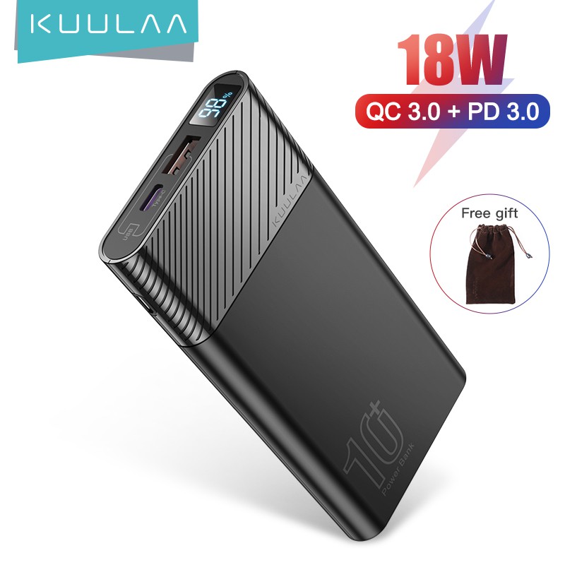 Pin dự phòng KUULAA 10000mAh 18W QC PD sạc nhanh hỗ trợ sạc 2 chiều màn hình LED thích hợp cho Apple Samsung và Huawei