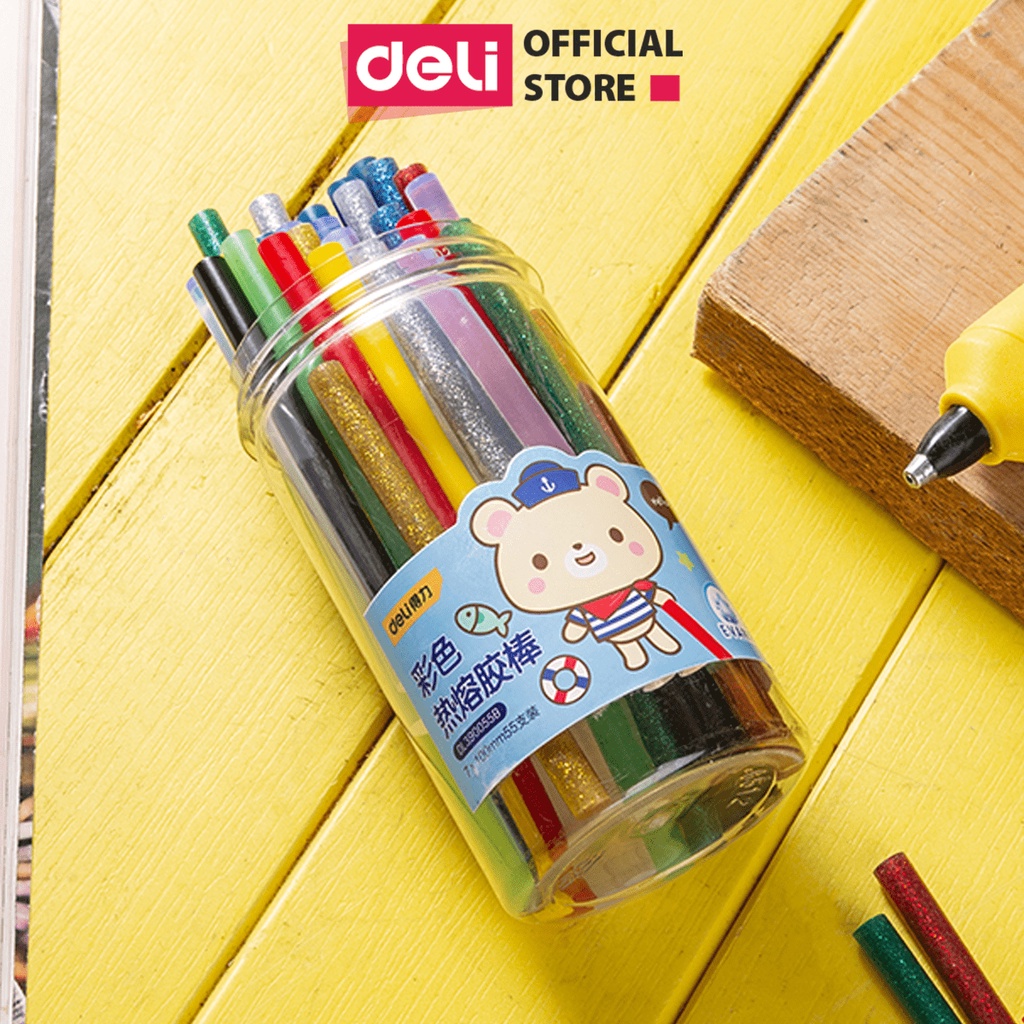 Hộp 55 cây keo nến Deli - Nhiều màu sắc lấp lánh, phù hợp làm đồ thủ công DIY, trang trí sản phẩm - DL390055