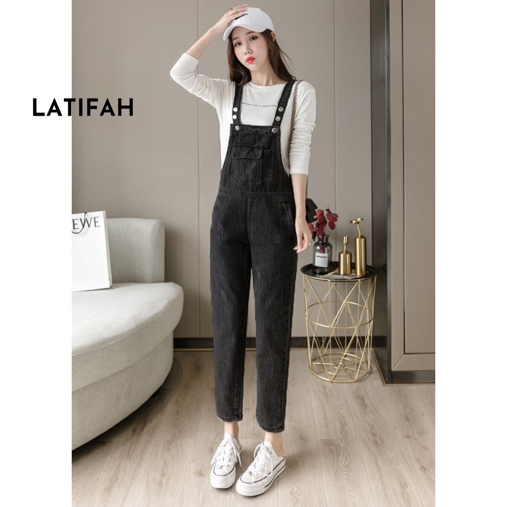 Yếm jean dài nữ LATIFAH xám đậm YJ016 phong cách hàn quốc trẻ trung năng động