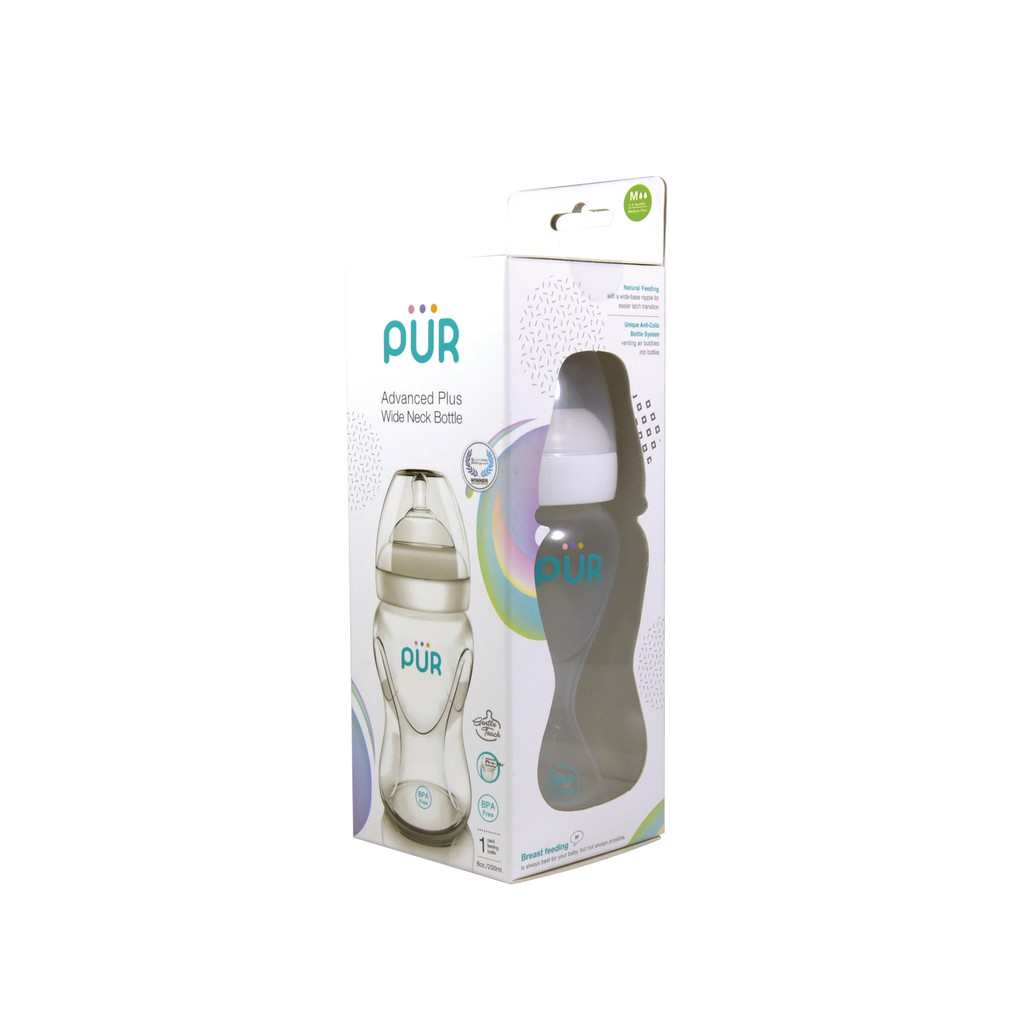 Ảnh Combo Bình sữa cổ rộng Pur Advanced Plus 250ml (có sẵn núm M 3-6th) + núm lẻ size L 4