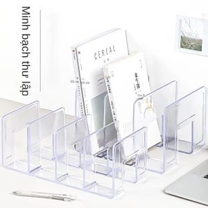 Kệ chia 4 ngăn đựng sách bằng Acrylic dày dặn đơn giản đẹp mắt 32x14.4x12.8cm