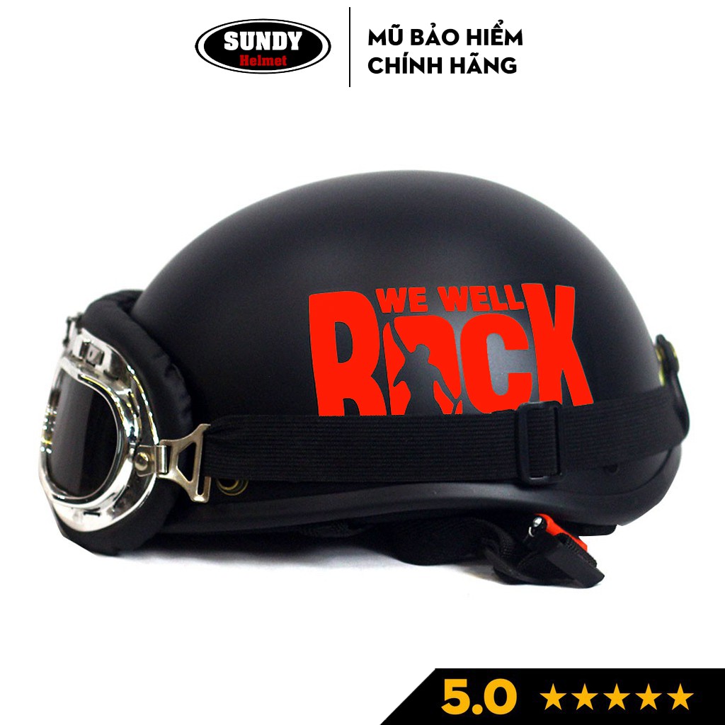 Ảnh Nón bảo hiểm nửa đầu 1/2 thời trang SUNDY, Tem hình ROCK cá tính, siêu cute, freesize 55-59cm an toàn 1