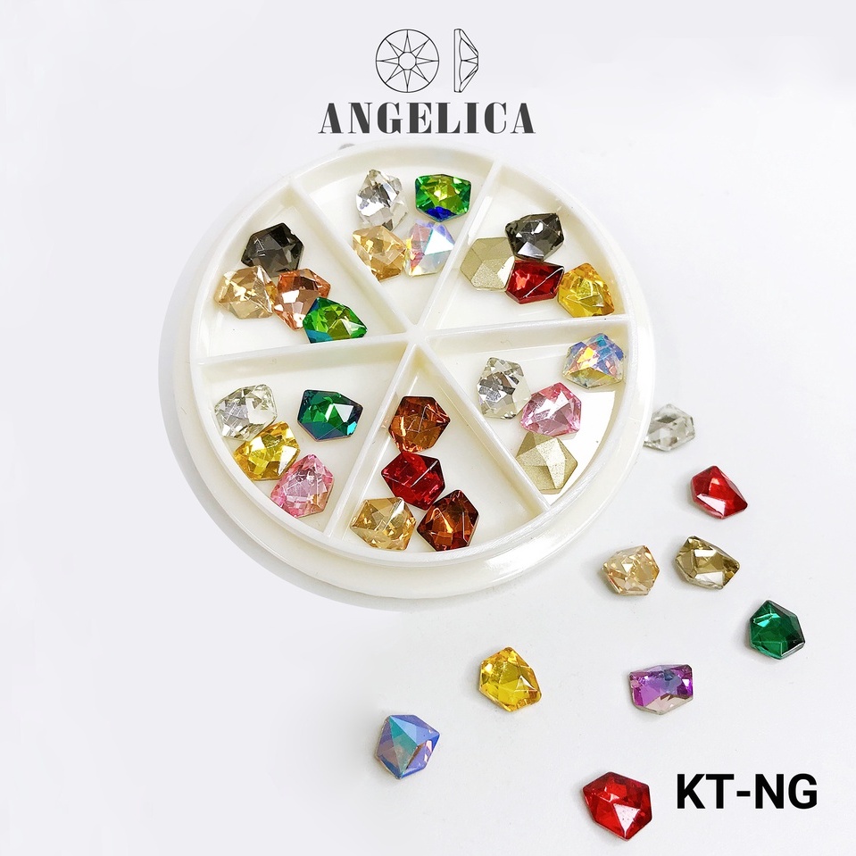 Đá Khối Nail Khay Tròn Mix 7 Màu Trang Trí Móng ANGELICA KTK 24 Viên