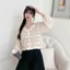 PCF * Phong Cách Hàn Quốc Nữ Voan Puff Dài Tay Cardigan Rỗng Móc Đan Hoa Cổ Chữ V Nút Cho Áo Khoác Cho Su