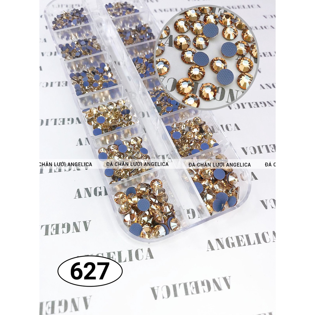 Khay đá chân lưới nail 12 khía màu vàng trà nhạt Golden Shadow đính trang trí móng ANGELICA 627