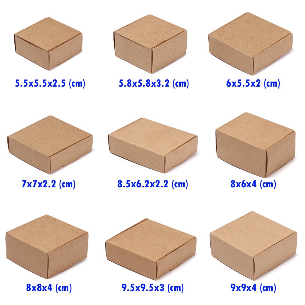 NHỎ 10 Chiếc 9sizes Đồ Dùng Dự Tiệc Hộp Giấy Kraft Trang Sức Gói Tông Gói Đám Cưới Nhỏ Sự Kiện Thủ Công Handmade Kẹo Lưu Trữ / Nhiều Màu
