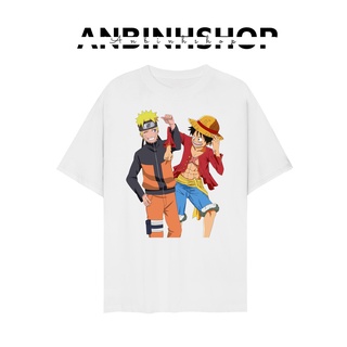 Áo Thun Nam Nữ Unisex In Hình Luffy và Naruto Anime | Áo Phông Cổ Tròn,Dáng Suông, Forrm Chuẩn Chất Vải Mềm Mịn Mát
