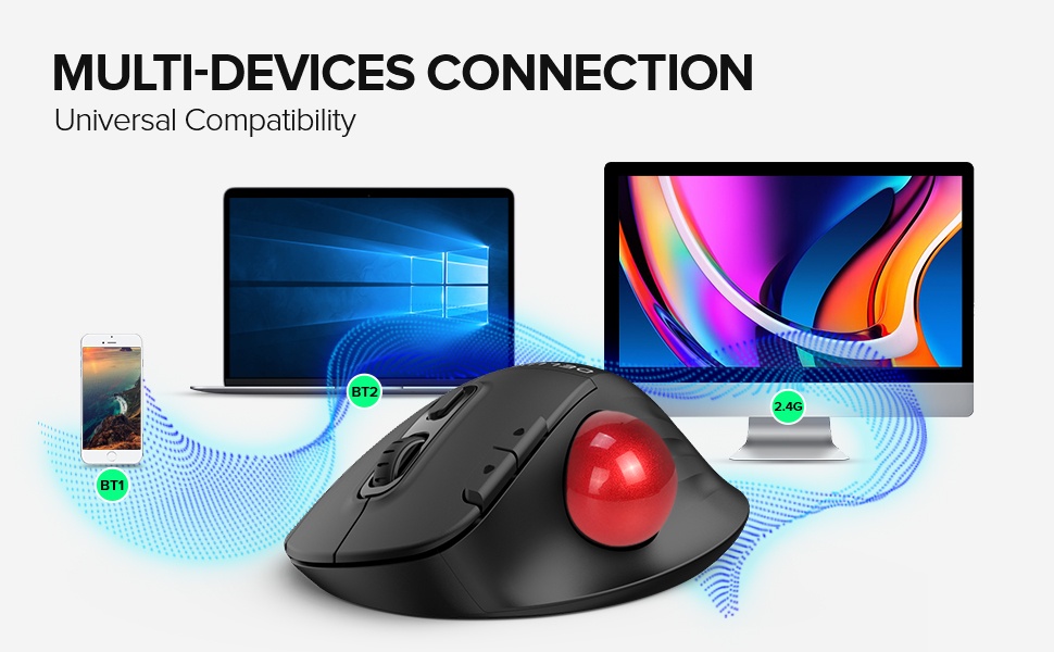 Chuột Trackball có thể tháo rời công thái học không dây Delux MT1 màu ...