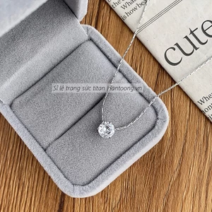Vòng cổ nữ mạ bạc bằng chất liệu titan không gỉ đính đá phong cách đơn giản nhẹ nhàng