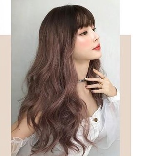 Tóc giả xoăn nguyên đầu cao cấp màu Nâu Hồng. Tóc xoăn sóng duỗi dài kèm mái giả HaminStore