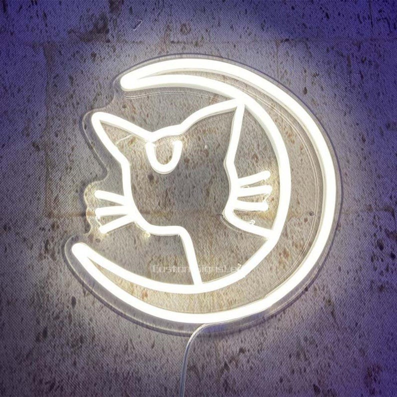 Đèn Trang Trí Led Neon Sign Mèo Và Trăng [Kích thước 40x42 cm]