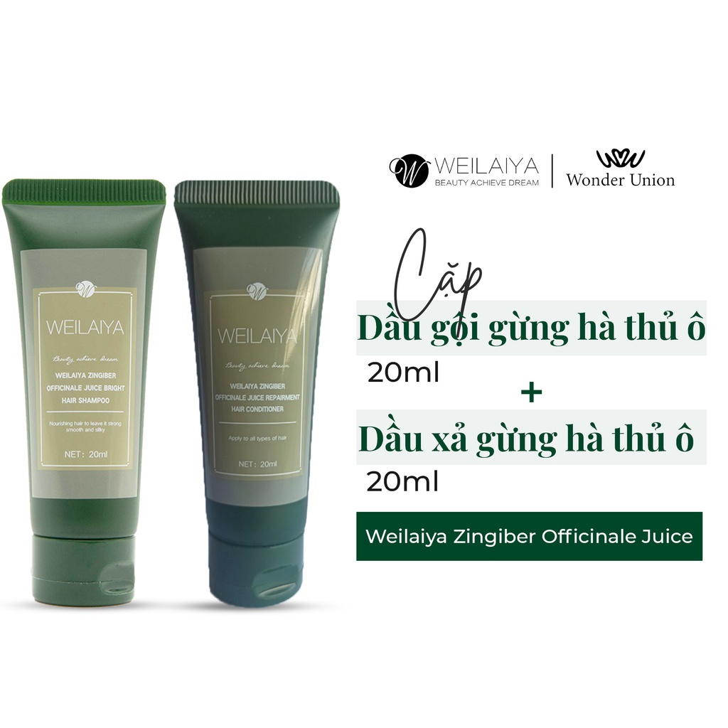 Ảnh Cặp dầu gội đầu và dầu xả tóc thảo dược Weilaiya gừng hà thủ ô giúp dưỡng, đen và kích thích mọc tóc size du lịch 20ml 4