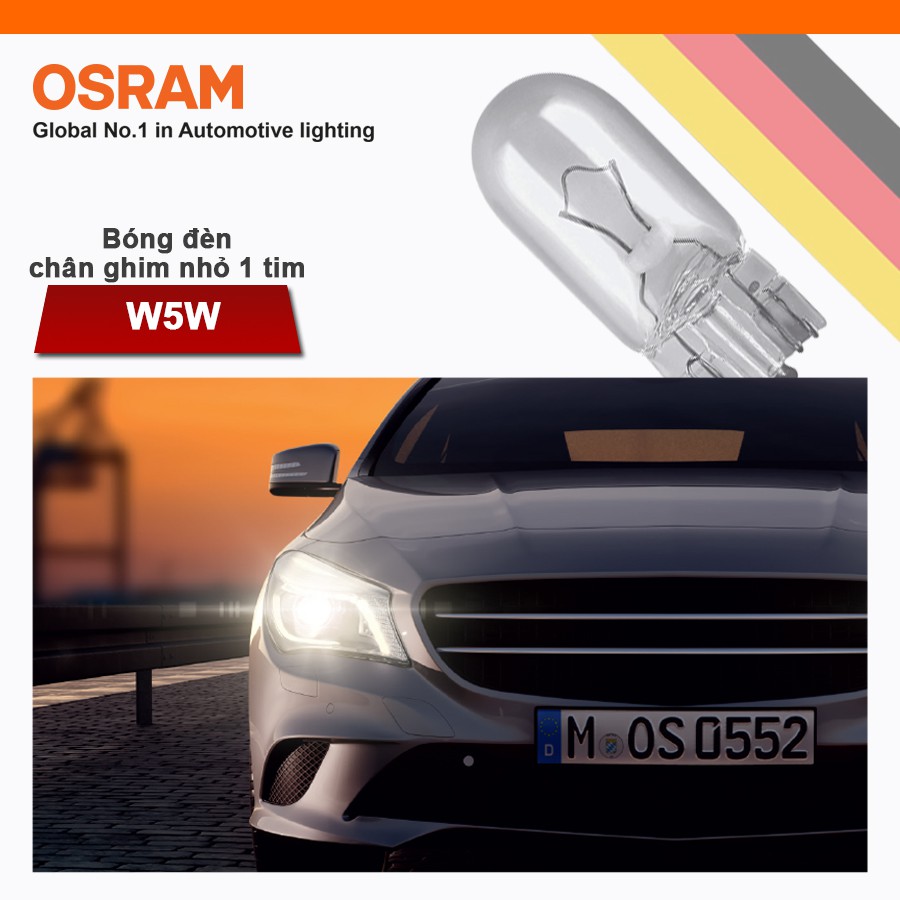 Combo 2 Bóng Đèn Chân Ghim Nhỏ 1 Tim Halogen OSRAM Original Dùng Cho Xe Ô Tô Xe Hơi Chân T10 W5W 12V 5W 2825-02B - 50LM