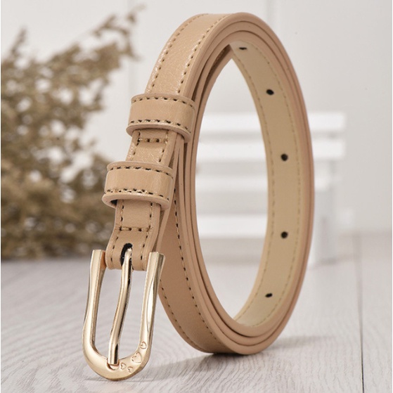 Dây nịt, thắt lưng nữ, bản nhỏ 1.2cm, da thật, khóa kim loại mạ màu đồng sáng W26